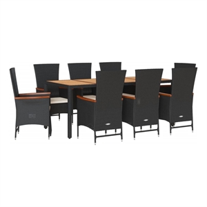vidaXL Garden Dining Set Rattan Black 9-Piece