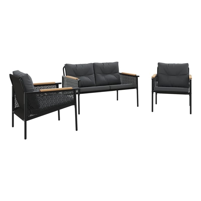 vidaXL 3 Piece Balcony Furniture Set with Cushions Black Steel