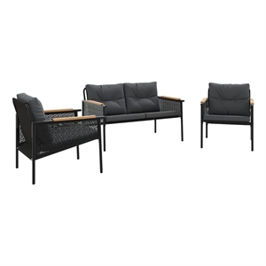 vidaXL 3 Piece Balcony Furniture Set with Cushions Black Steel