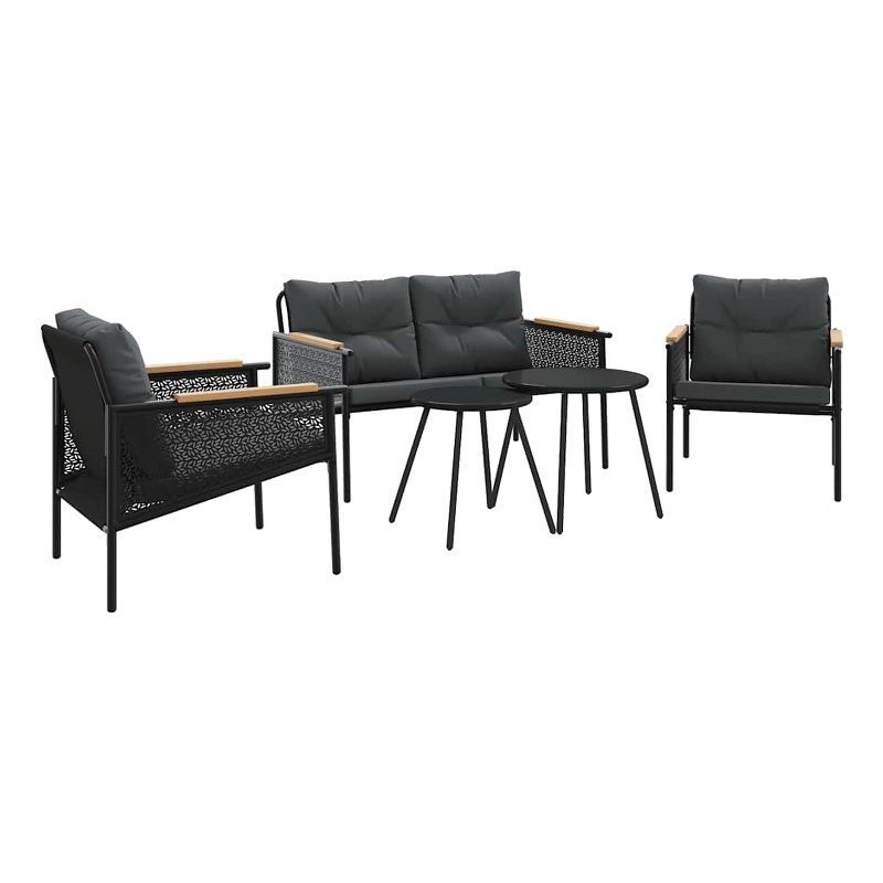 vidaXL 5 Piece Balcony Furniture Set with Cushions Black Steel