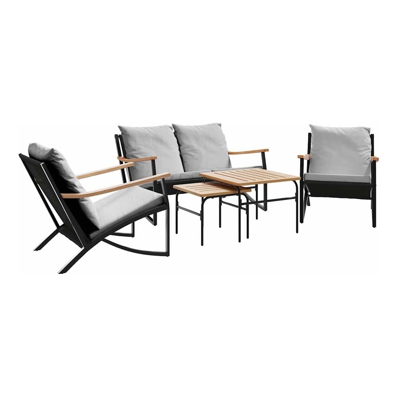 vidaXL 5 Piece Balcony Furniture Set with Cushions Black Steel