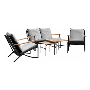 vidaXL 5 Piece Balcony Furniture Set with Cushions Black Steel