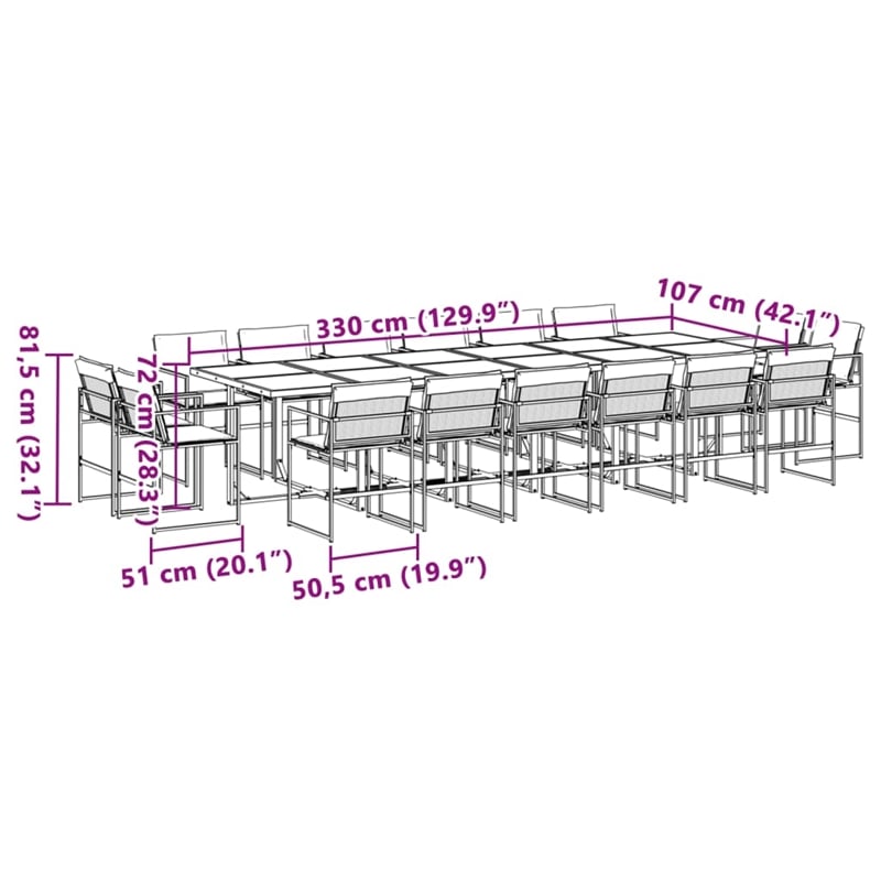 vidaXL 17 Piece Patio Dining Set with Cushions Black Textilene