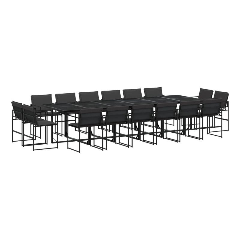 vidaXL 17 Piece Patio Dining Set with Cushions Black Textilene
