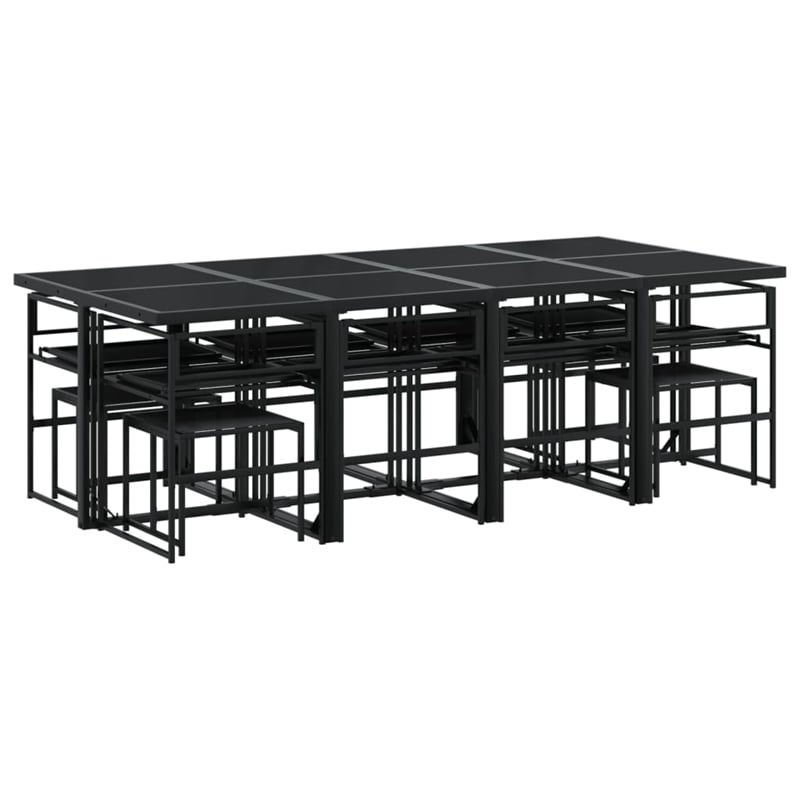 vidaXL 13 Piece Patio Dining Set with Cushions Black Textilene