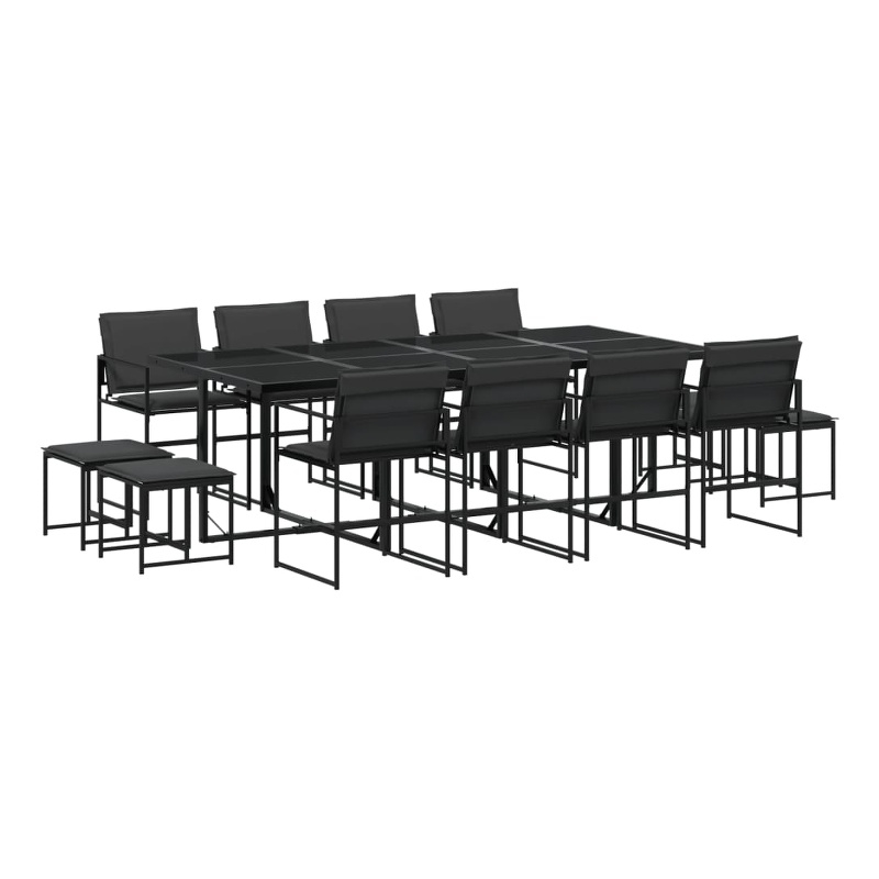 vidaXL 13 Piece Patio Dining Set with Cushions Black Textilene