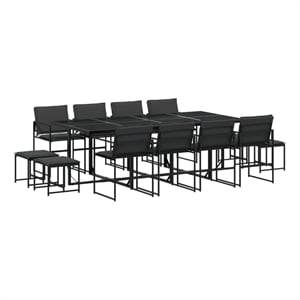 vidaXL 13 Piece Patio Dining Set with Cushions Black Textilene