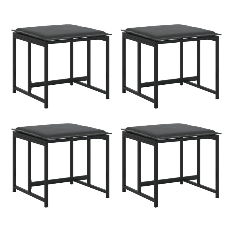vidaXL Patio Stools with Cushions 4 pcs Black Steel and Textilene