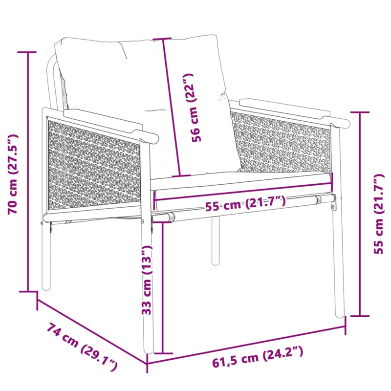 vidaXL Patio Chairs with Cushions 2 pcs Black Steel