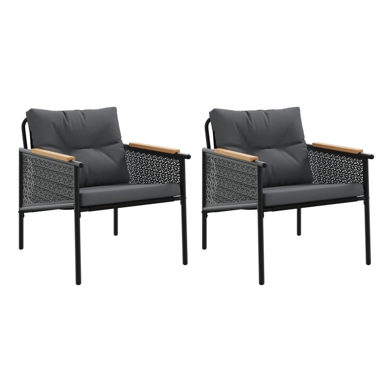 vidaXL Patio Chairs with Cushions 2 pcs Black Steel