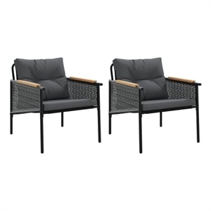 vidaXL Patio Chairs with Cushions 2 pcs Black Steel