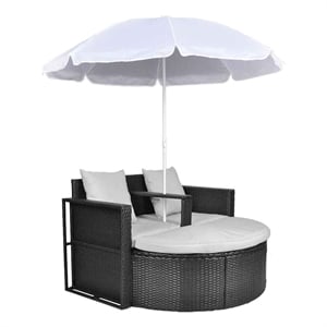 vidaXL Patio Bed with Parasol Black Poly Rattan