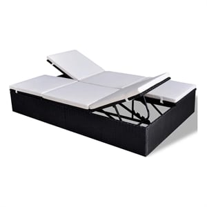 vidaXL Double Sun Lounger with Cushion Poly Rattan Black