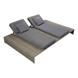 vidaXL Double Sun Lounger with Cushion Poly Rattan Gray
