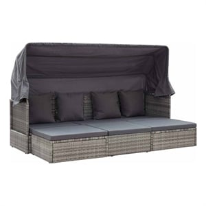 vidaXL Patio Lounge Bed with Roof Mixed Gray Poly Rattan