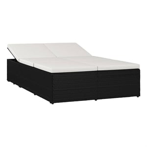 vidaXL Convertible Sun Bed with Cushion Poly Rattan Black