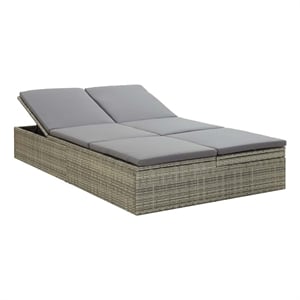 vidaXL Convertible Sun Bed with Cushion Poly Rattan Gray