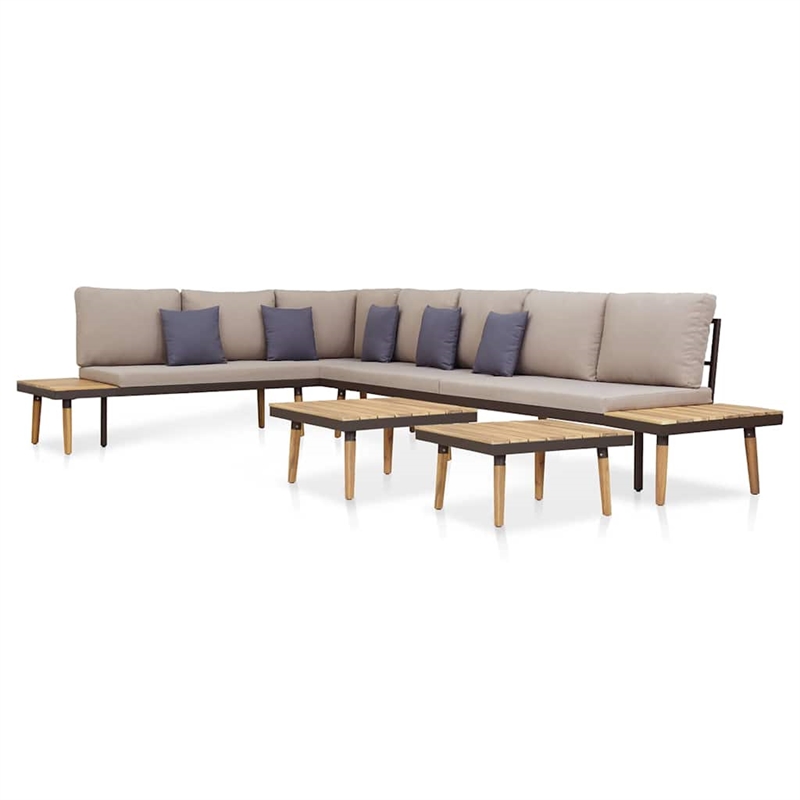 vidaXL 7-Seater Patio Lounge Set with Cushions Solid Acacia Wood Brown