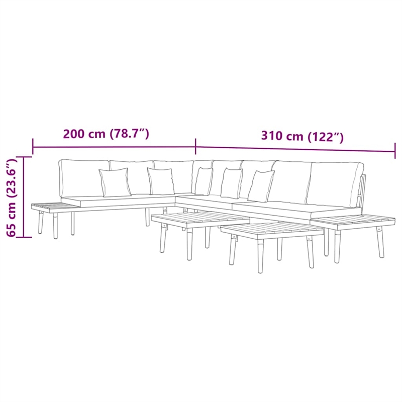 vidaXL 7-Seater Patio Lounge Set with Cushions Solid Acacia Wood Brown