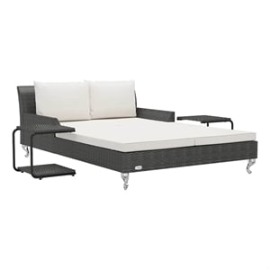 vidaXL 2-Person Patio Sun Bed with Cushions Poly Rattan Black