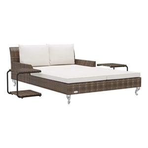 vidaXL 2-Person Patio Sun Bed with Cushions Poly Rattan Brown