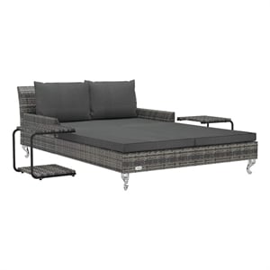 vidaXL 2-Person Patio Sun Bed with Cushions Poly Rattan Gray