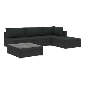 vidaXL 5 Piece Patio Lounge Set with Cushions Poly Rattan Black