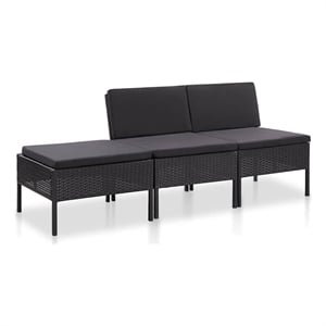 vidaXL 3 Piece Patio Lounge Set with Cushions Poly Rattan Black