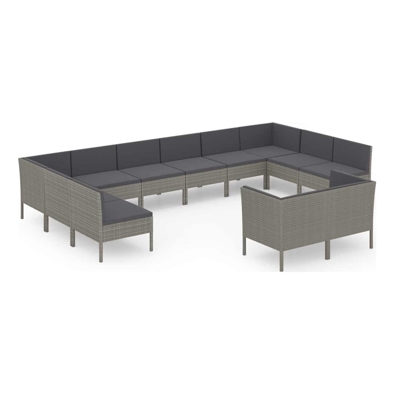 vidaXL 12 Piece Patio Lounge Set with Cushions Poly Rattan Gray