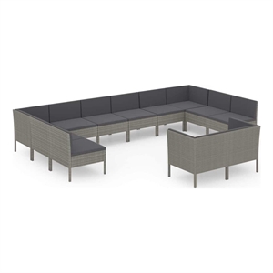 vidaXL 12 Piece Patio Lounge Set with Cushions Poly Rattan Gray