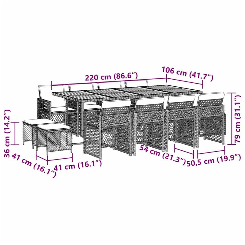 vidaXL Garden Dining Set Black Rattan 28.7