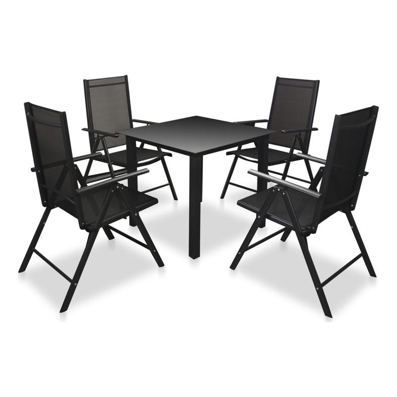 vidaXL 5 Piece Patio Dining Set with Folding Chairs Aluminum Black