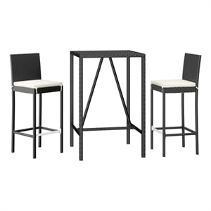 vidaXL 3 Piece Patio Bar Set with Cushions Black Poly Rattan