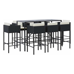 vidaXL 9 Piece Patio Bar Set with Cushions Black Poly Rattan