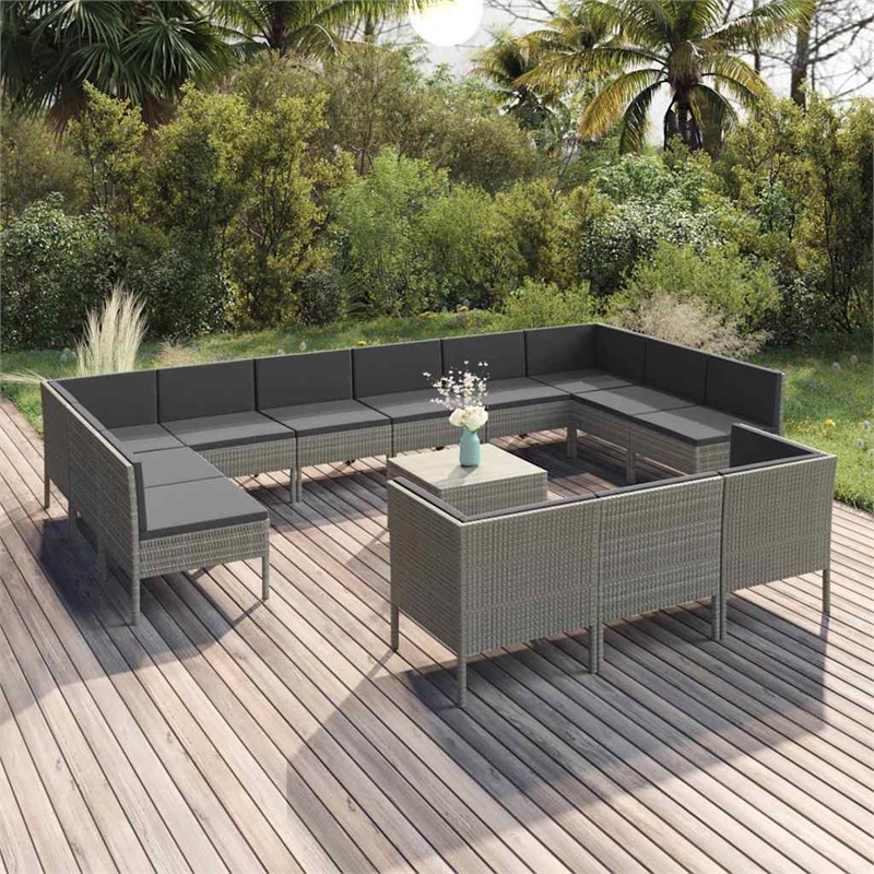 vidaXL 14 Piece Patio Lounge Set with Cushions Poly Rattan Gray