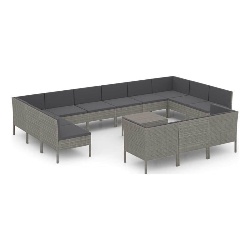 vidaXL 14 Piece Patio Lounge Set with Cushions Poly Rattan Gray