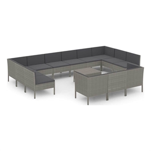 vidaXL 14 Piece Patio Lounge Set with Cushions Poly Rattan Gray
