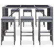 vidaXL 7 Piece Patio Bar Set with Cushions Poly Rattan Gray