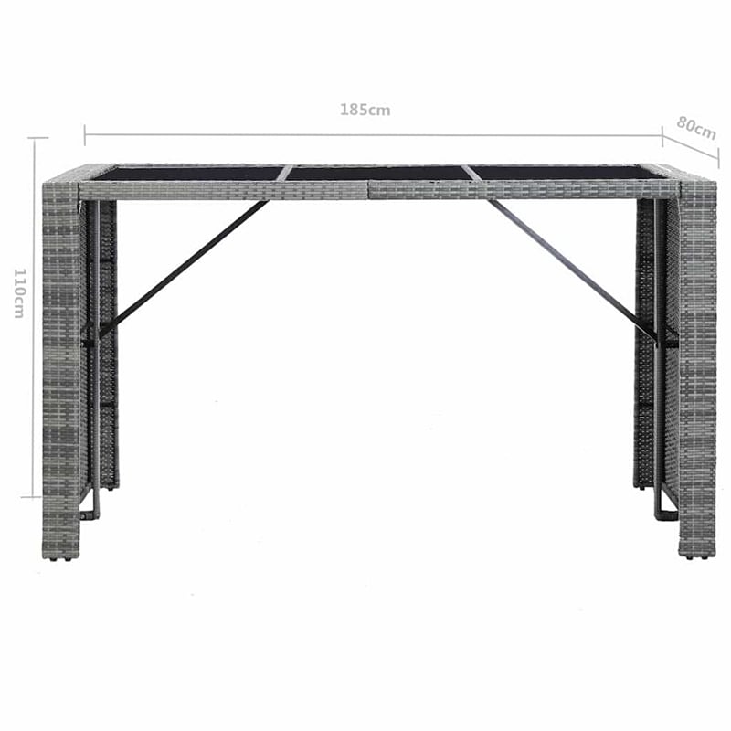 vidaXL 7 Piece Patio Bar Set with Cushions Poly Rattan Gray