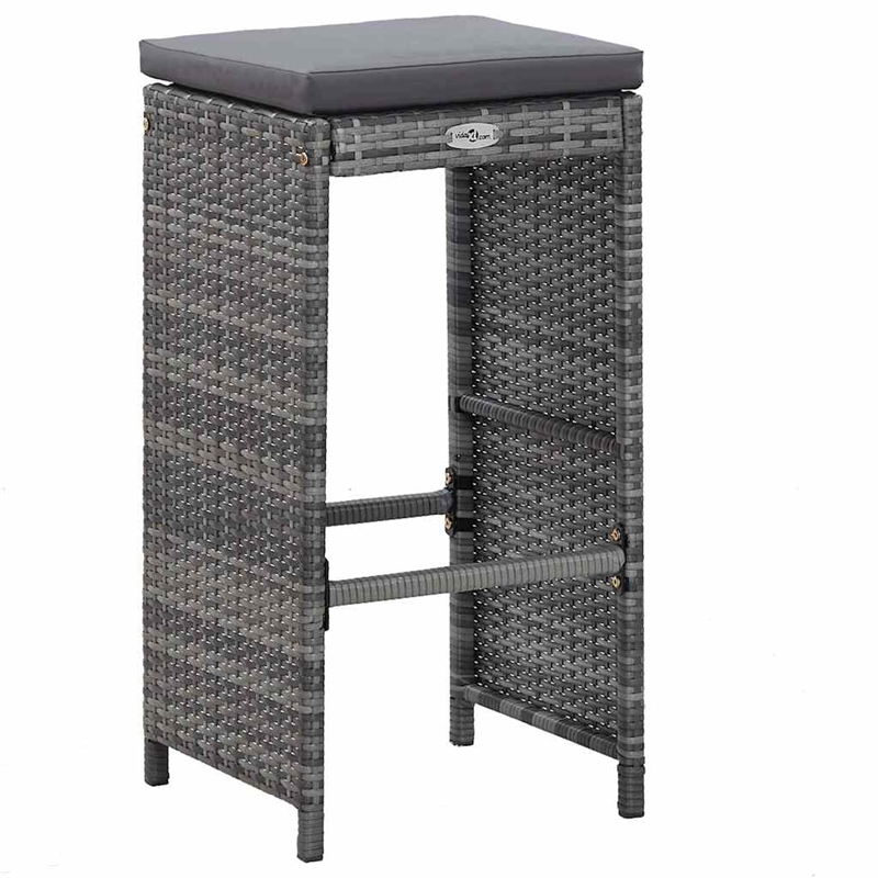 vidaXL 7 Piece Patio Bar Set with Cushions Poly Rattan Gray