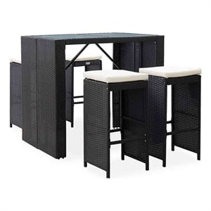vidaXL 5 Piece Patio Bar Set Poly Rattan and Glass Black