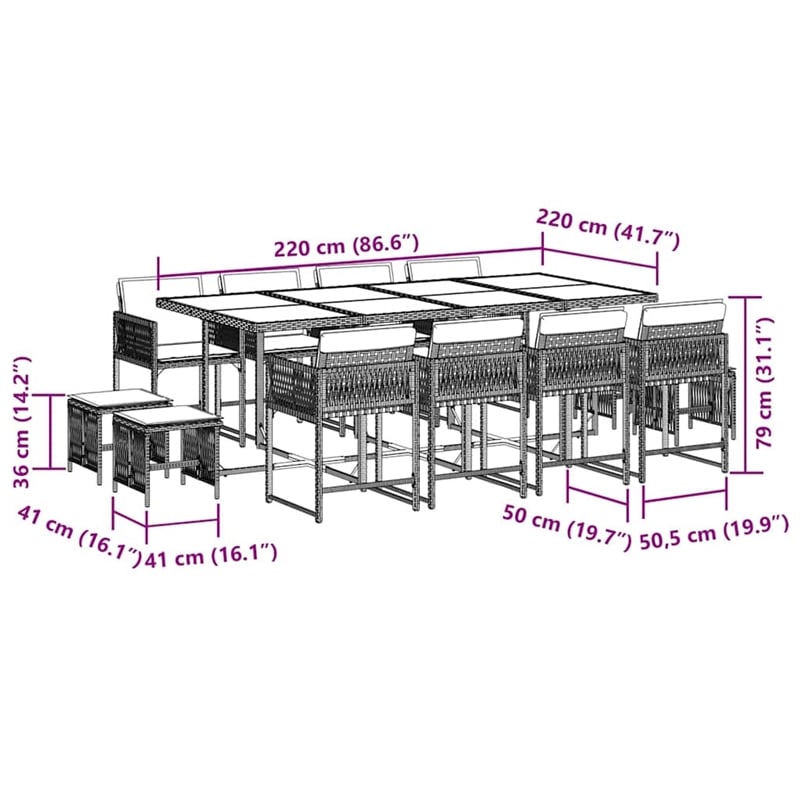 vidaXL Garden Dining Set Black PE rattan 12-seater Foldable