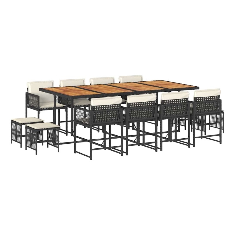 vidaXL Garden Dining Set Black PE rattan 12-seater Foldable