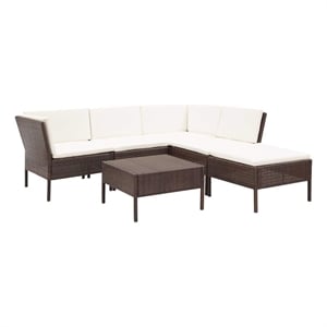 vidaXL 6 Piece Patio Lounge Set with Cushions Poly Rattan Brown