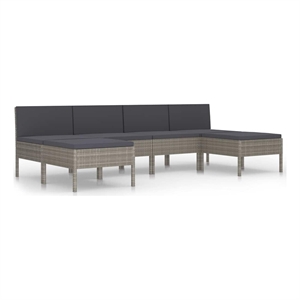 vidaXL 6 Piece Patio Lounge Set with Cushions Poly Rattan Gray