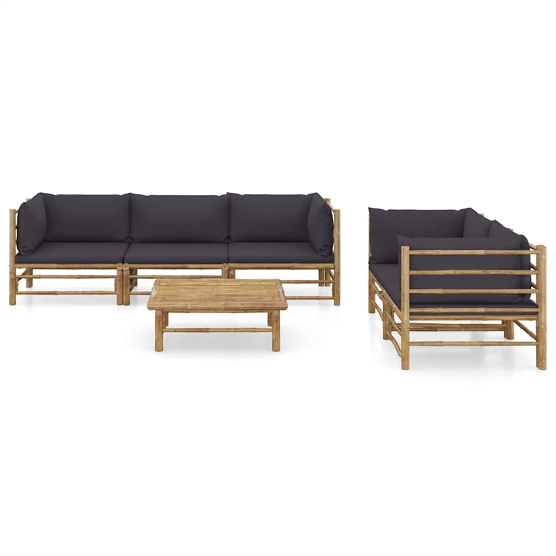 vidaXL 6 Piece Patio Lounge Set with Dark Gray Cushions Bamboo
