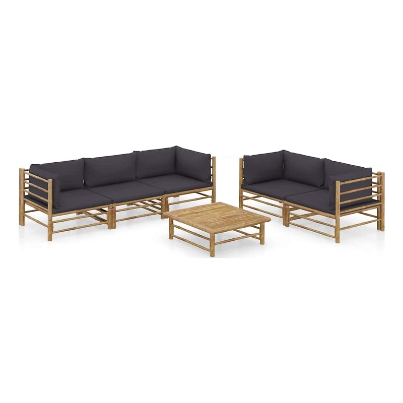 vidaXL 6 Piece Patio Lounge Set with Dark Gray Cushions Bamboo