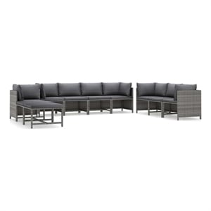 vidaXL 10 Piece Patio Lounge Set with Cushions Poly Rattan Gray