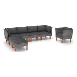 vidaXL 7 Piece Patio Lounge Set Poly Rattan and Eucalyptus Wood Gray