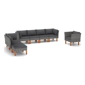 vidaXL 8 Piece Patio Lounge Set Poly Rattan and Eucalyptus Wood Gray